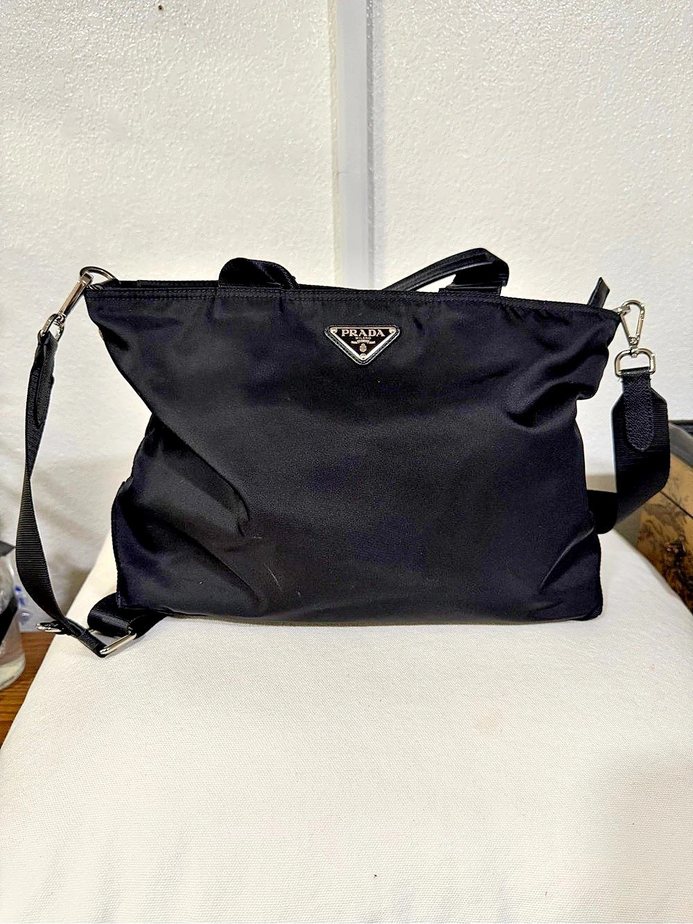 Prada Tessuto Nylon 2-Way Tote Bag Black Nylon Crossbody